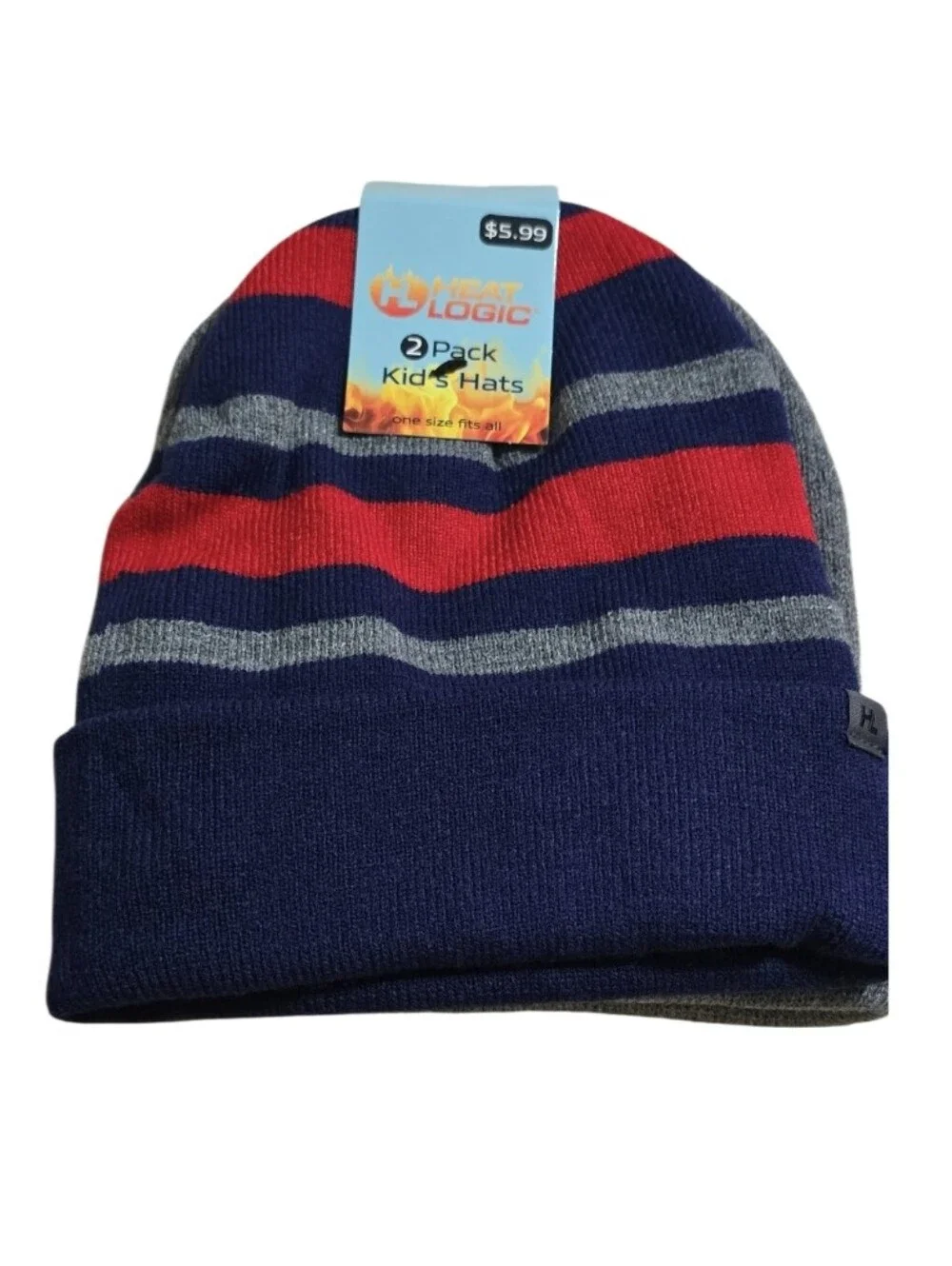 #HL02 Kids Winter Beanie and Gloves Set - Gray / Navy 2 Pairs